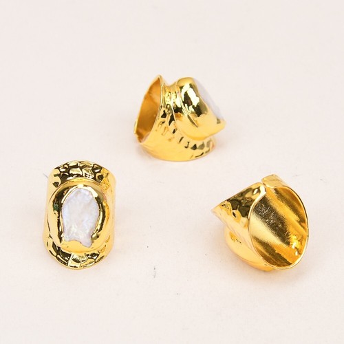 Cultured White Keshi Pearl Gold Plated Finger Ring Adjustable Rings For Women - Picture 5 of 13
