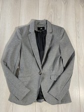 HM Women  s Gray One Button Fitted Pocket Knit Blazer Jacket Sz 2