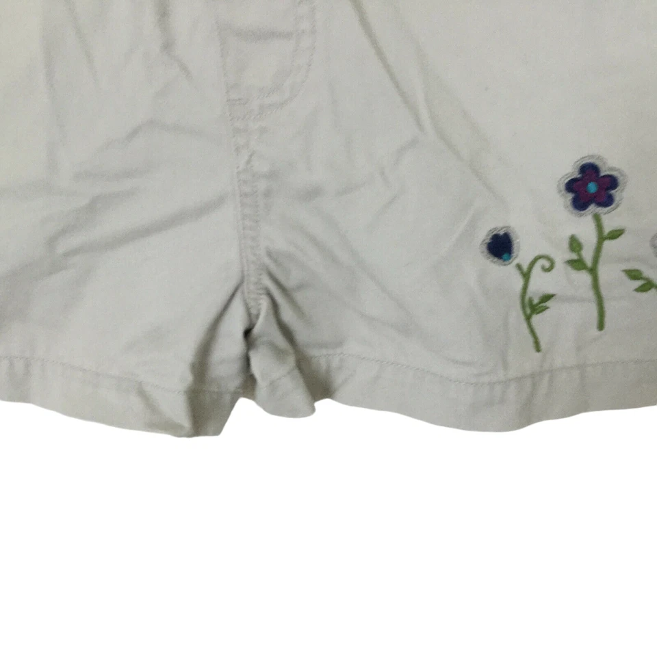 Vintage 90s Circo Girls Khaki Overall Shorts Size M 7/8 Embroidered Flowers - Image 4 of 4