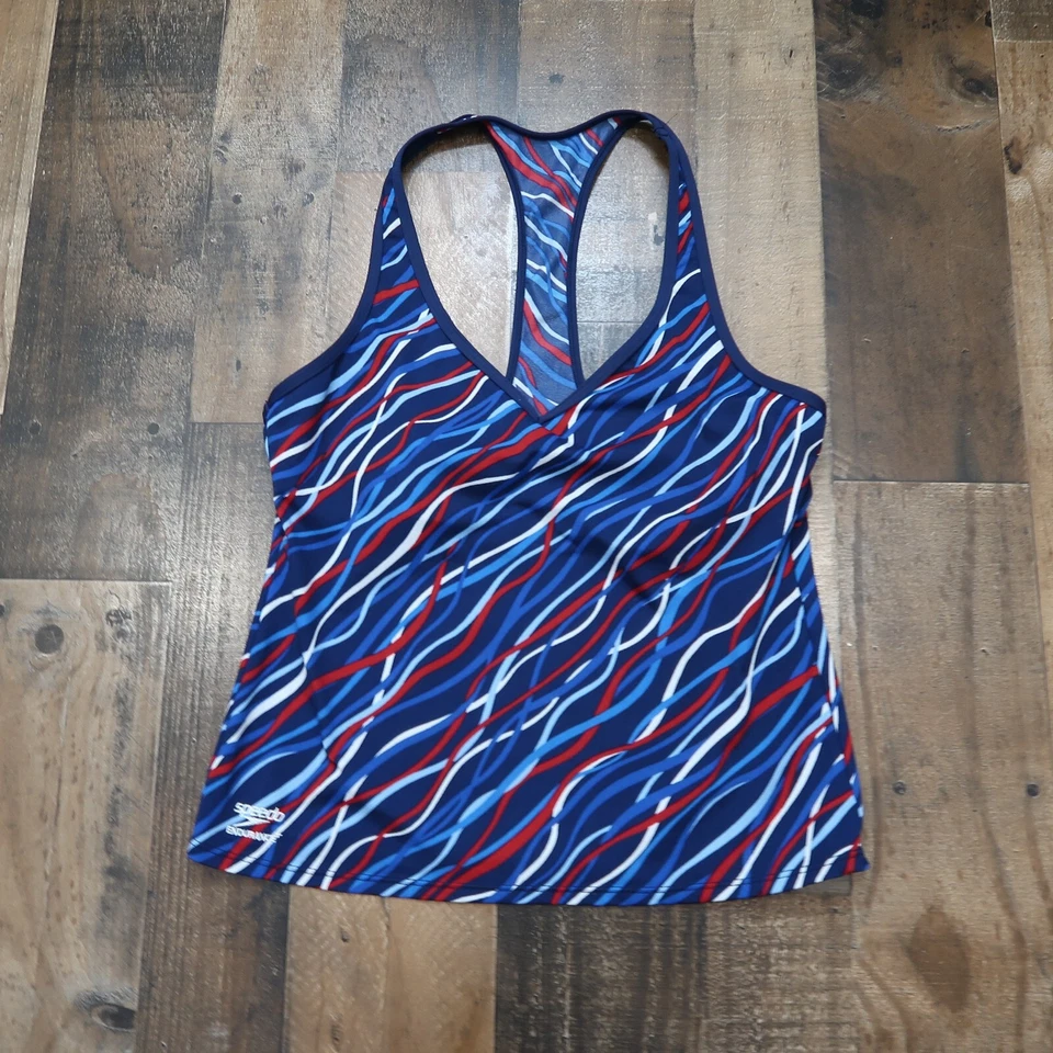 Speedo Endurance 女式 14 码蓝色红色白色赛车背心内置文胸 — 第 2/4 张图片
