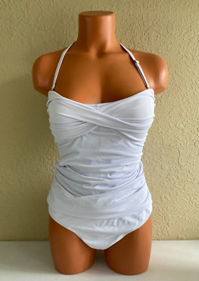 Letarte Womens Ruched Bandeau One Piece Swimsuit White Size Medium