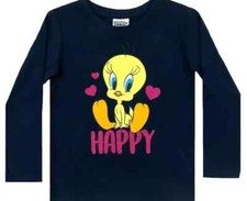 TWEETY 116 SHIRT GLITZER HERZEN BLAU LANGARM HAPPY CARTOON LOONEY TUNES CARTOON