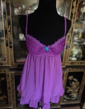 Pout By Victorias Secret Babydoll Lavender Slip Dress Chiffon Embroidered Y2K M