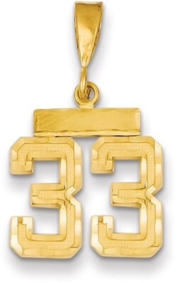 14K Yellow Gold Small Shiny-Cut Number 33 Charm