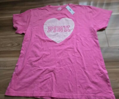 NWT Victorias Secret PINK campus cotton graphic tee shirt top heart XS rose