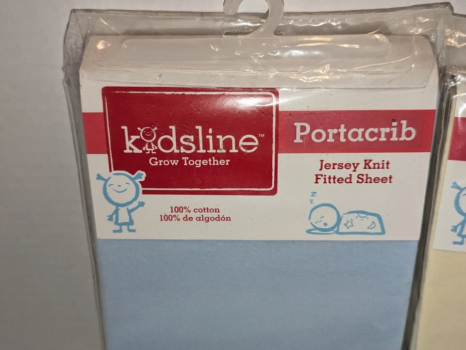 Kidsline Grow Together Portacrib Jersey Knit Fitted Sheet Set/2 Blue & Yellow - Image 2 of 4