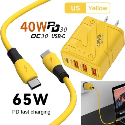 40W Type-C + 3 USB Fast Wall Charger 4FT Cable For iPhone 15 14 13 12 11 Pro Max