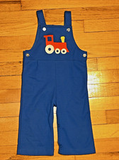 VTG Carter's Train Applique Blue Overall/Romper 18 Months
