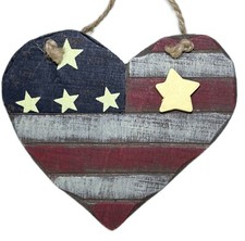 Flag Patriotic Heart Wood Christmas Ornament 5  x 5  Primitive Americana
