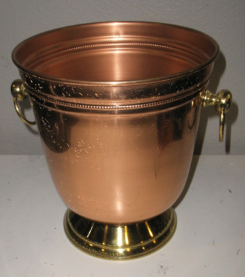 Domain Copper and Brass Pedestal and Handles Ice Wine Bottle Cooler 9.5 X 8 Wide