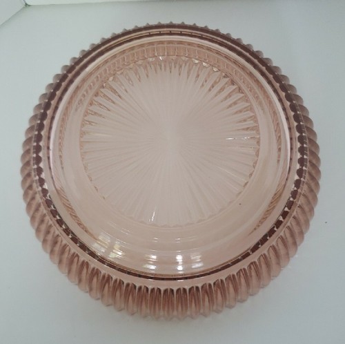VTG ANCHOR HOCKING PINK DEPRESSION GLASS RIBBED SERVING BOWL 7 1/4" QUEEN MARY - Picture 6 of 6