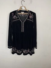 Style & Co Shirt Top S Black Velvet Fairy Boho Peasant Baby Doll Gothic Dark