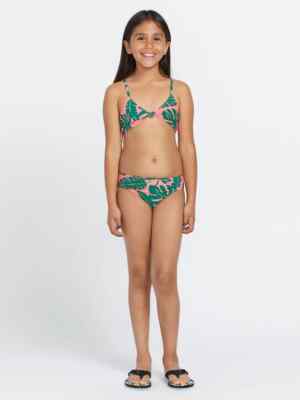 Volcom Leaf Ur Life Swim Set Girls 7 Emerald Green Tropical Stretch Beach ERK166