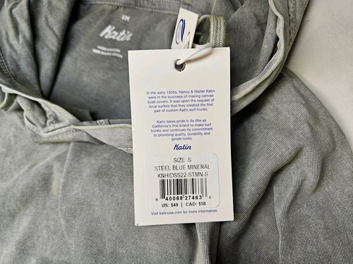 NEW Katin Lightweight Hoodie Small Steel Blue Gray 100% Organic Cotton $49 NWT - Picture 5 of 6