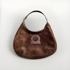Bolso de hombro Ferragamo de gamuza marrón chocolate con correas de cuero marrón (limpio)