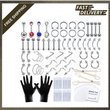 89 Pcs Body Piercing Kit with Stainless Steel Jewelry and Sterilized Needles for