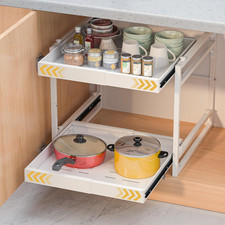 2 Tier Pull Out Cabinet Organizer, 21 Inch Depth Slide Out Shelves, Expandable 1