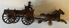 antique cast iron 2 horses pulling wagon with driver toy