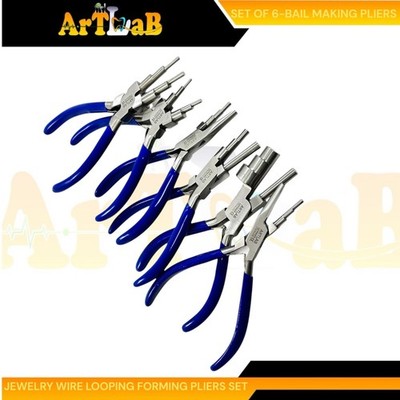 Pack of 6 Jewelry Making Wire Looping and Forming Pliers - Multi-Step - Blue