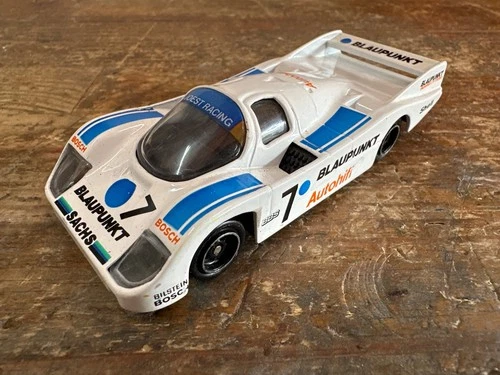 Vintage Corgi Turbos Black PORSCHE 956 Daytona Race Car. 1985 Blaupunkt (P397)
