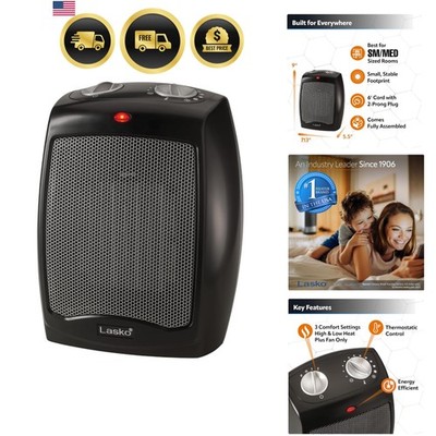 Ceramic Adjustable Thermostat Tabletop or Under-Desk Heater, 9 Inches High, B...