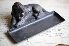Antique Dog Pen Tray French Bronze Retriever Figurine Desk Labrador Ornament