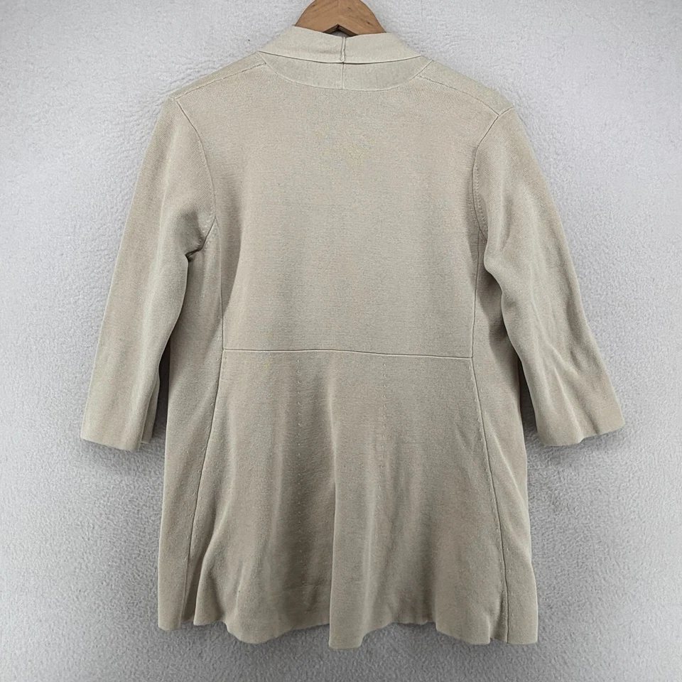 Suéter EILEEN FISHER M Cárdigan Seda Algodón Orgánico Mantón Frente Abierto Hueso Blanco Foto 2 de 4