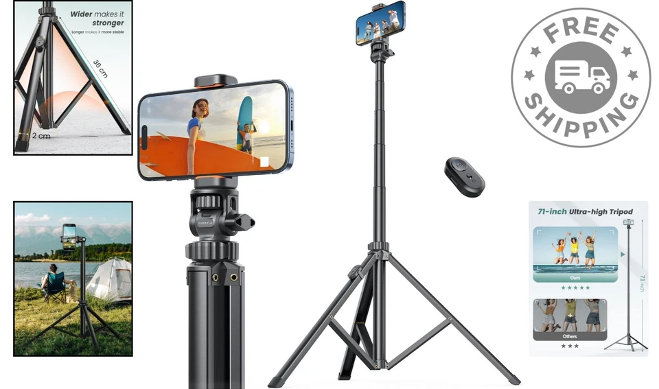 Trípode telefónico de 71"" apto para viajes con control remoto - Captura cada momento Foto 2 de 4
