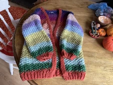 Women's FRNCH Paris Anthropologie Lobelia Cardigan Sweater Rainbow Stripes