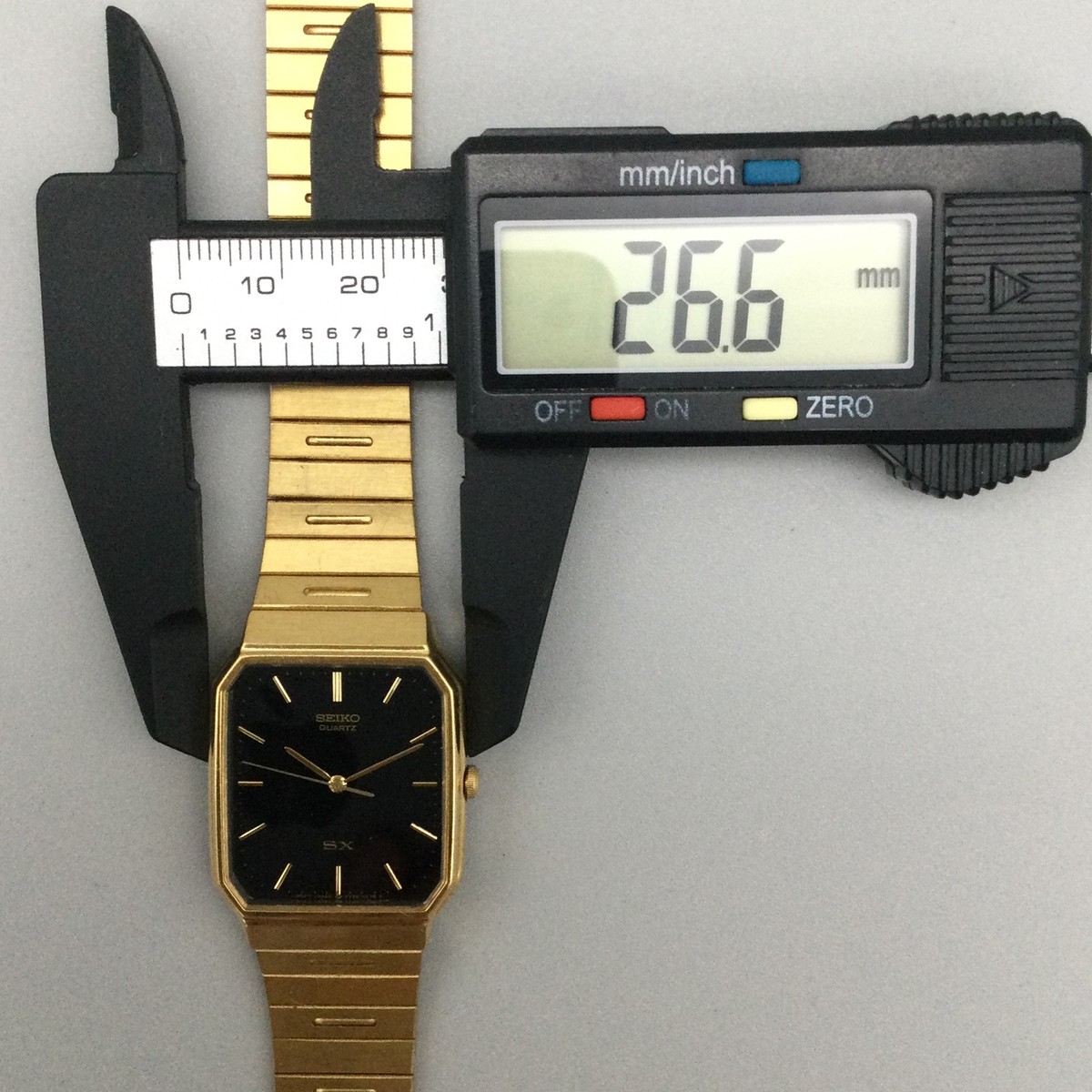 Seiko Mens Watch 27mm Black Rectangle Dial Gold Tone 5Y95-5020 New
