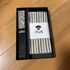 Enshu Cotton Pongee Fan & Pocket Square Set, Men's Traditional Japanese Accesso
