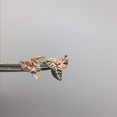 14k Yellow White  & Rose Gold Three Leaf Stud Earrings JCM