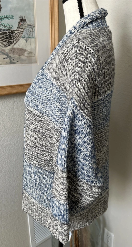 Cárdigan abierto tejido grueso mezcla de lana jaspeado Vince azul gris XS/S de gran tamaño Foto 4 de 4