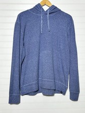 Faherty Mens Blue Textured Cotton Pullover Hoodie Sweatshirt Sunwashed Slub Sz L