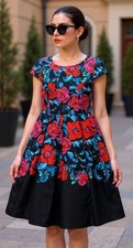 Eliza J Women's Floral Cocktail Fit n Flare Dress Size 8 black blue red color