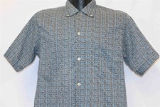vintage 50s MACYS BLUE BROWN SHORT SLV LOOP COLLAR MEN'S BUTTON DOWN SHIRT MED M