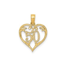 14k Yellow Gold Heart Pendant 50 Scrollwork Anniversary Necklace for Women