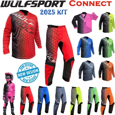 WULFSPORT KIDS MX RACE SUIT WULF CONNECT MOTOCROSS QUAD OFF ROAD CHILDRENS JERSEY & PANTS