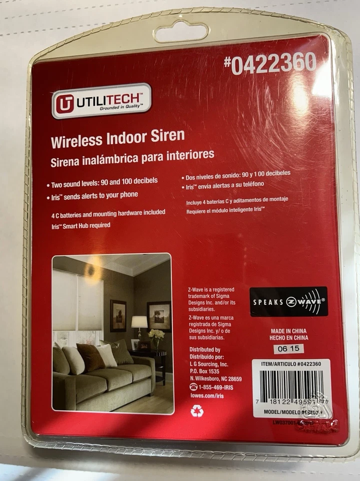 Utilitech Wireless Indoor Siren Z-wave Model TSE07-1 Iris Security System - Image 4 of 4
