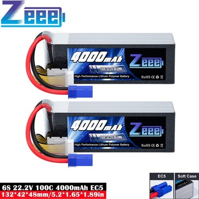 2x Zeee 6S Lipo Akku 22.2V 100C 4000mAh EC5 Softcase für RC Auto Airplane Boot