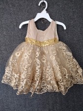 Baby Girl Dress Party for 3/6M Birthday Princess Wedding Dress Gown Gold Beige