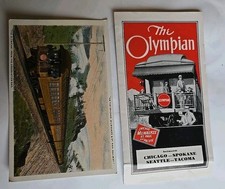 1933 Chicago Milwaukee St Paul & Pacific Railroad Olympian Time Table & Postcard