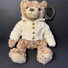 FAO Schwarz 11" Beige Teddy Bear Plush 2017 Cardigan Sweater NWT New with Tag