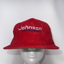 Johnson Outboards VINTAGE Snapback Trucker Hat Corduroy Red Boating 80/90s