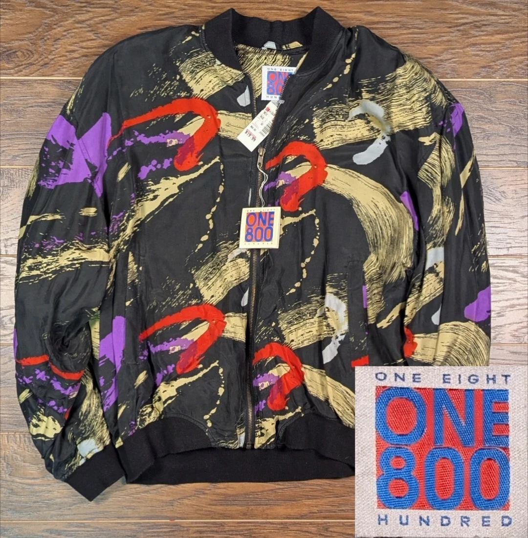 One 800 NWT Vintage 100% Silk Large 90's Jacket Nylon Lined Full Zip Unisex L