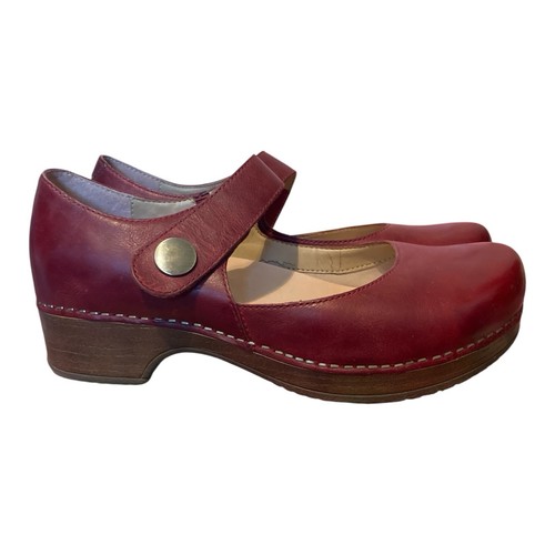 DANSKO Beatrice Mary Jane Clogs Red Leather Sz 38 7.5