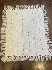 Crocheted Baby Blanket With Fringe Vintage Pastels Handmade
