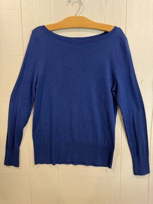 Halogen NWT  Blue Knit Scoop Neck  Sweater Pima Cotton Blend Lightweight Sz M
