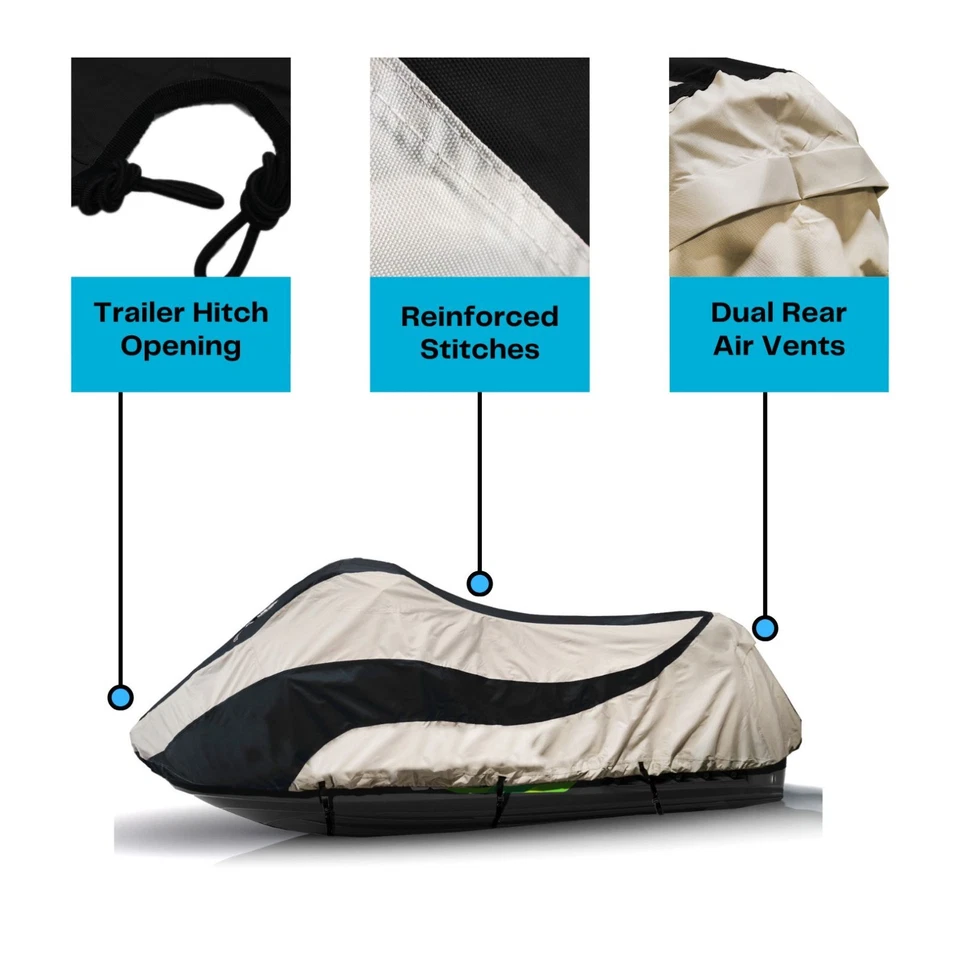 EliteShield Kawasaki 300 400 440 550 Jet Ski PWC cubierta impermeable remolcable Foto 3 de 4