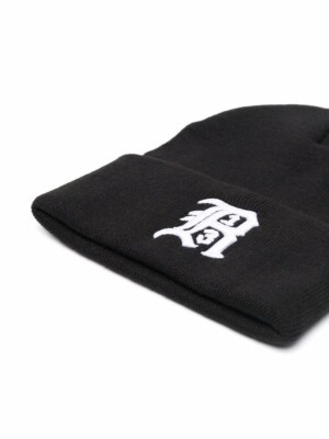 R13 LOGO EMBROIDERED SKULLY BEANIE BLACK WITH WHITE UNISEX
